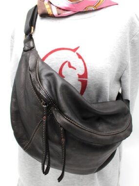 Brown Weathered Italian Leather Crossbody Sling Hobo Bag